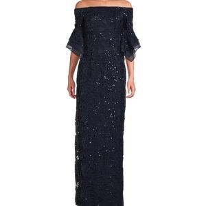 Adrianna Papell Elegant Navy sequin and embroidered  and Lace Dress